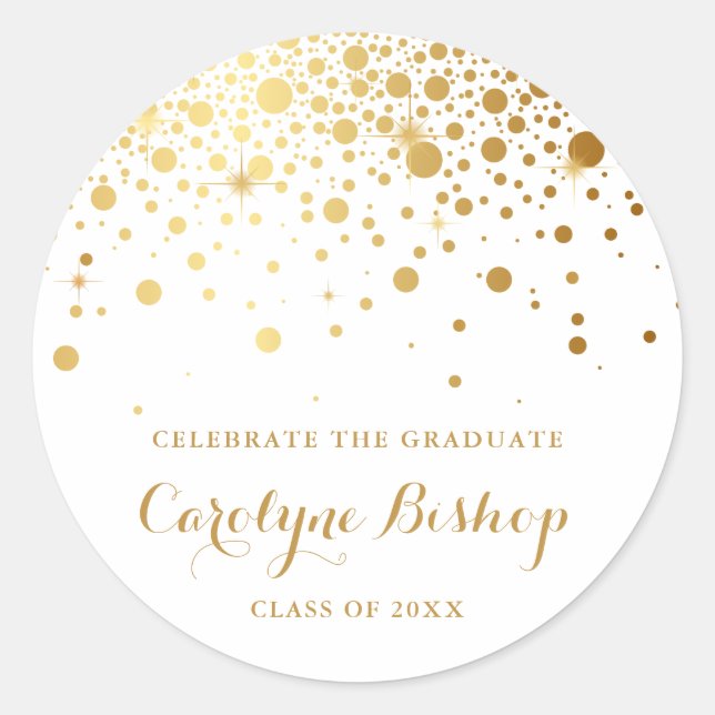 Faux Gold Confetti Personalised Graduation Sticker (Front)