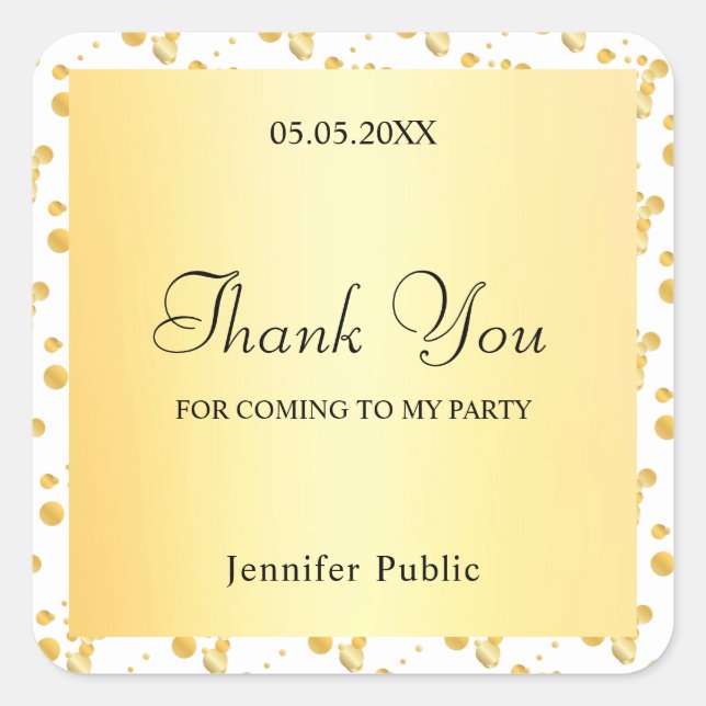 Faux Gold Confetti Thank You Script Template Square Sticker (Front)
