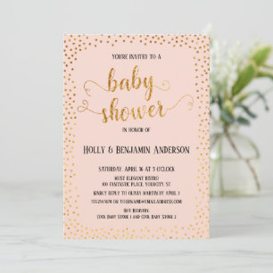 Faux Gold Confetti Typography Blush Baby Shower Invitation