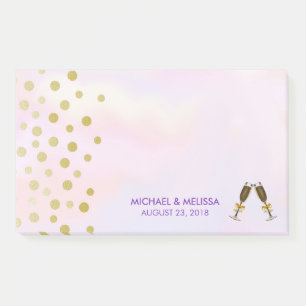 Faux Gold Confetti w/ Champagne Glasses Wedding Post-it Notes