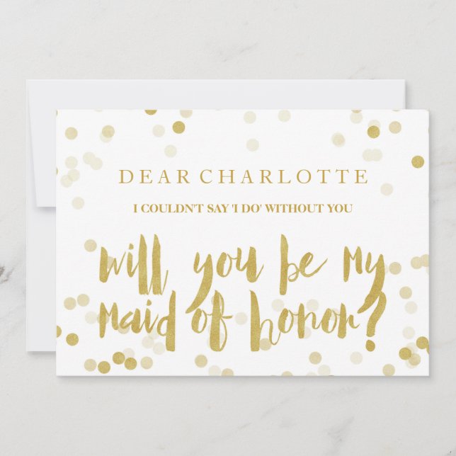 Faux Gold Confetti Will You Be My Maid of Honour Invitation (Front)