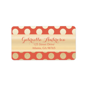 Faux Gold & Coral Polka Dots Label