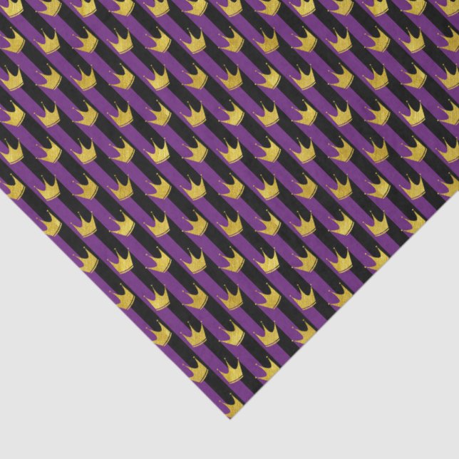 Faux Gold Crowns Purple Black Stripes Mardi Gras Tissue Paper (Detail)