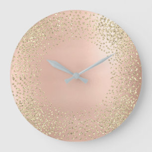 Faux Gold Crystals Confetti Glitter Blush Pink Large Clock