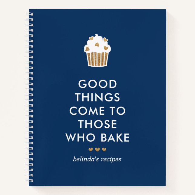 Faux Gold Cupcake Blue Good Things Baking Recipe Notebook (Front)