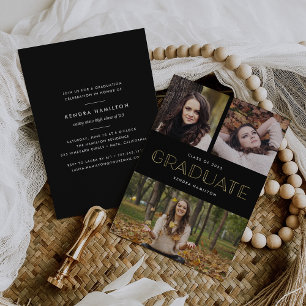 Faux Gold Deco Photo Graduation Party Invitation