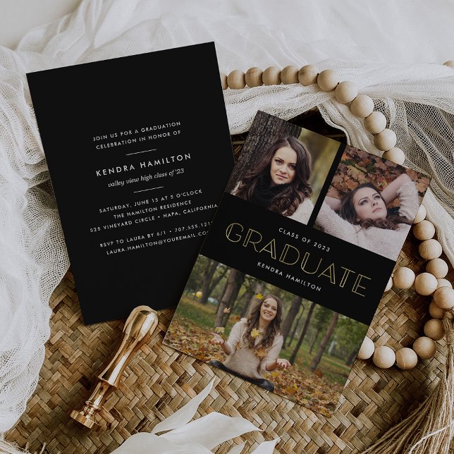 Faux Gold Deco | Photo Graduation Party Invitation (Creator Uploaded)