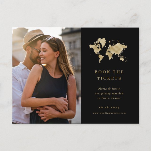 Faux Gold Destination Wedding Photo Save the Date Postcard (Front)