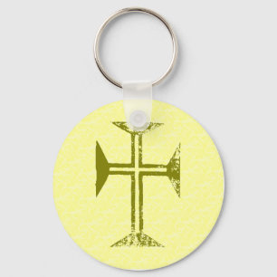 Faux Gold Destroyed Look Cross Key Ring