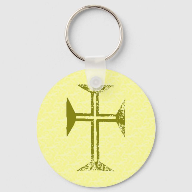 Faux Gold Destroyed Look Cross Key Ring (Front)