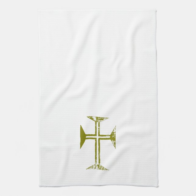 Faux Gold Destroyed Look Cross Tea Towel (Vertical)