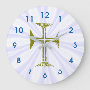 Faux Gold Destroyed Look Cross White Streaks Large Clock