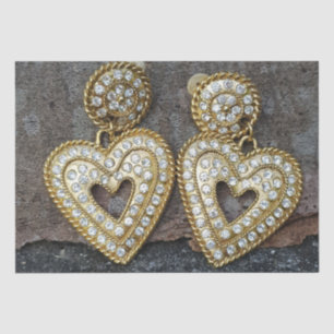 Faux Gold Diamonds Earrings with Heart Shape Tissue Paper