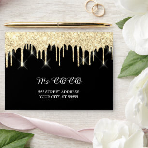 Faux Gold Drips Wedding Black Corporate  Envelope