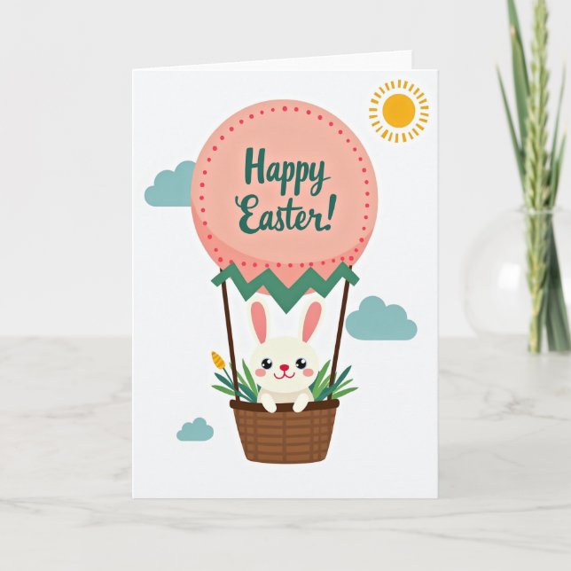 Faux Gold Easter Balloon Ride Card (Front)