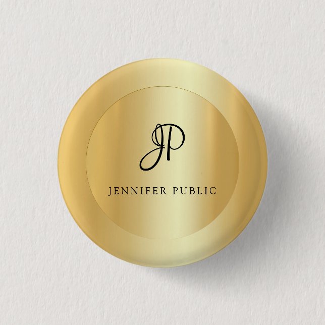 Faux Gold Elegant Add Your Text Name Template 3 Cm Round Badge (Front)