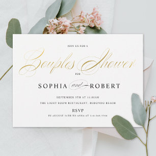 Faux Gold Elegant Calligraphy Couples Shower Invitation