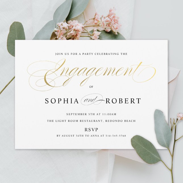 Faux Gold Elegant Calligraphy Engagement Party Invitation (Creator Uploaded)