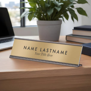 Faux Gold Elegant Classy Minimalist Simple Modern Desk Name Plate