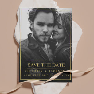 FAUX GOLD ELEGANT FRAME PHOTO SAVE THE DATE ANNOUNCEMENT POSTCARD