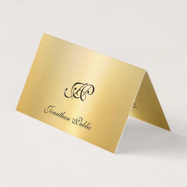 Faux Gold Elegant Handwritten Script Monogram Business Card (Front)