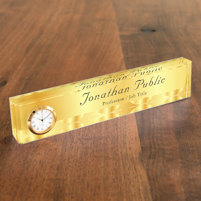 Faux Gold Elegant Handwritten Script Template Nameplate (Side)