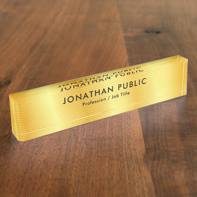 Faux Gold Elegant Modern Personalised Template Nameplate (Side)