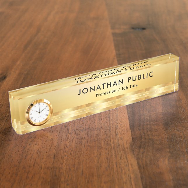 Faux Gold Elegant Modern Template Clock Nameplate (Side)