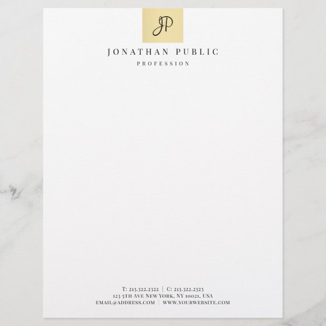 Faux Gold Elegant Monogram Glamorous Template Custom Letterhead (Front)