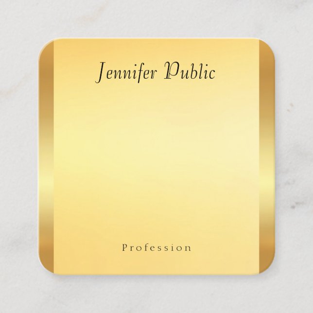 Faux Gold Elegant Script Glamour Template Modern Square Business Card (Front)