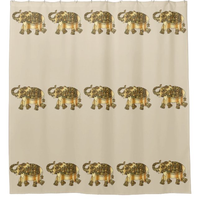 Faux Gold Elephants Shower Curtain (Front)