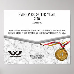 Faux gold emblem employee of the year certificate poster
