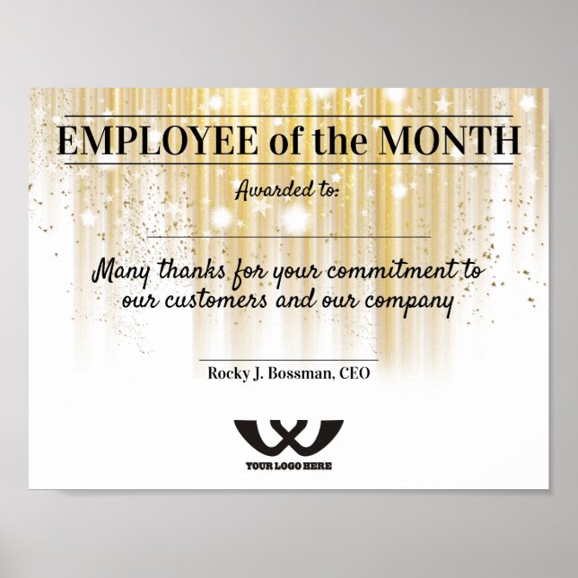 Faux gold employee of the month award certificate poster (Front)