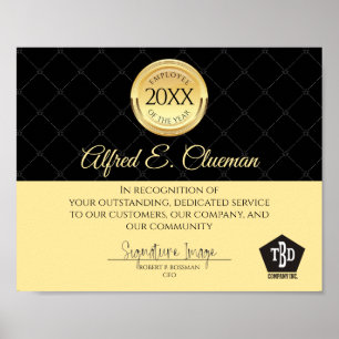 Faux gold employee of the year award certificate poster