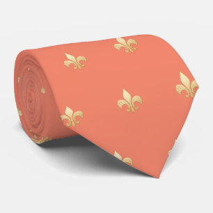 Faux Gold Fleur de lis DIY Coral Orange Tie