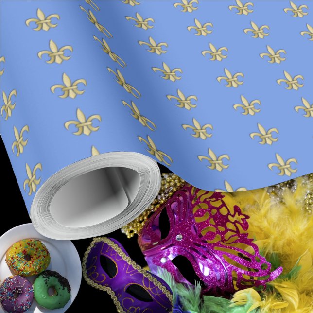 Faux Gold FleurDeLis on Blue Wrapping Paper (Faux Gold FleurDeLis on Blue Wrapping Paper Roll by Leapfroglisics Shop)