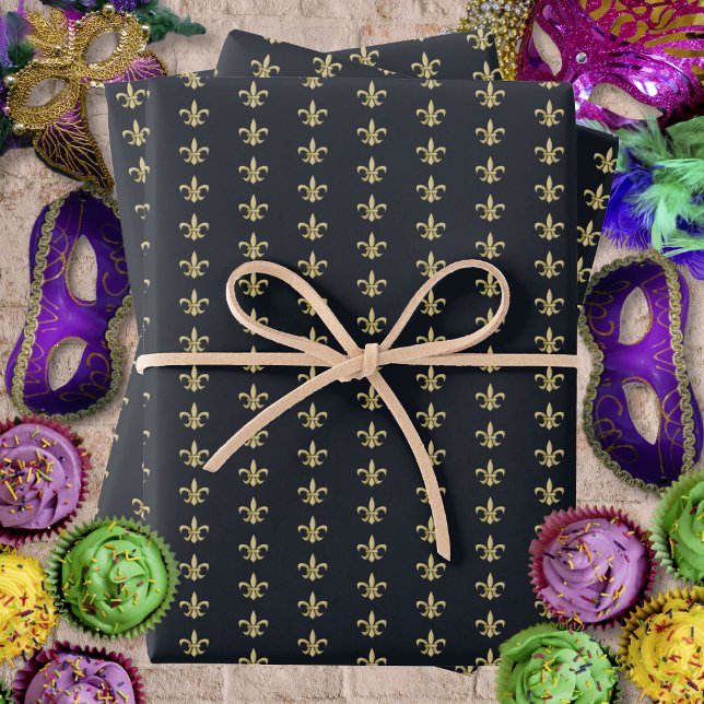 Faux Gold FleurDeLis on Graphite Wrapping Paper Sheet (Faux Gold FleurDeLis on Graphite Wrapping Paper Sheets by Leapfroglisics Shop)