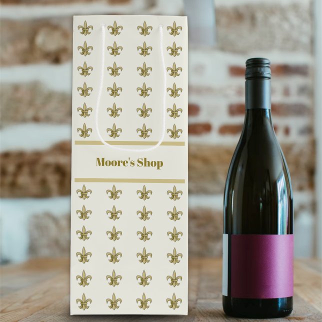 Faux Gold FleurDeLis on Ivory Wine Gift Bag (Creator Uploaded)