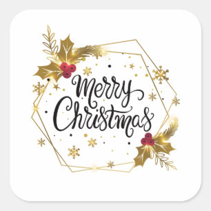 Faux Gold Floral Merry Christmas   Sticker Seal