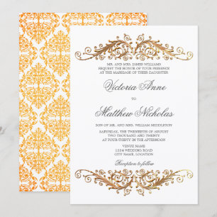 Faux Gold Flourish Damask Invitation