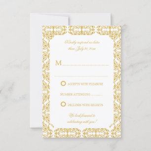 Faux Gold Flourish Damask RSVP Invitation