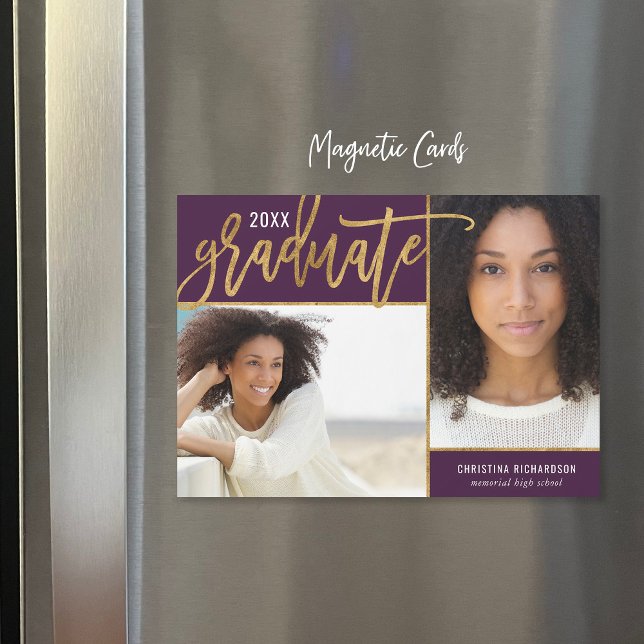 Faux Gold Foil 2 Photo Graduation Announcement (Creator Uploaded)