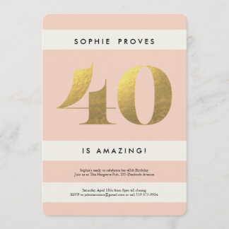 Faux Gold Foil 40th Birthday Invitation // Blush