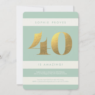 Faux Gold Foil 40th Birthday Invitation // Mint