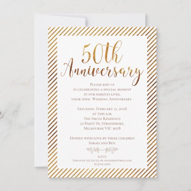 Faux Gold Foil 50th Wedding Anniversary Invitation (Front)