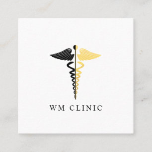 Faux Gold Foil and Black Caduceus Symbol Square Business Card