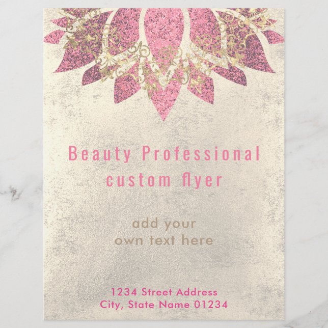 FAUX gold foil and hot pink lotus skincare Flyer (Front)