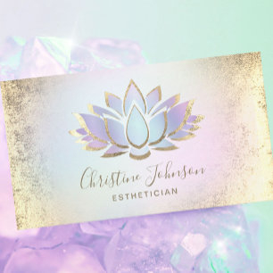 faux gold foil and pastel lotus aesthetician business card