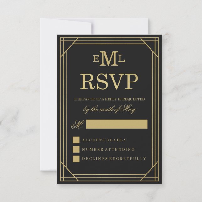 Faux Gold Foil Art Deco | Wedding RSVP (Front)