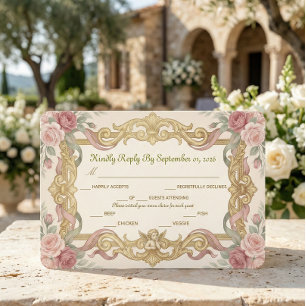 Faux Gold Foil Baroque Rococo Floral RSVP Card